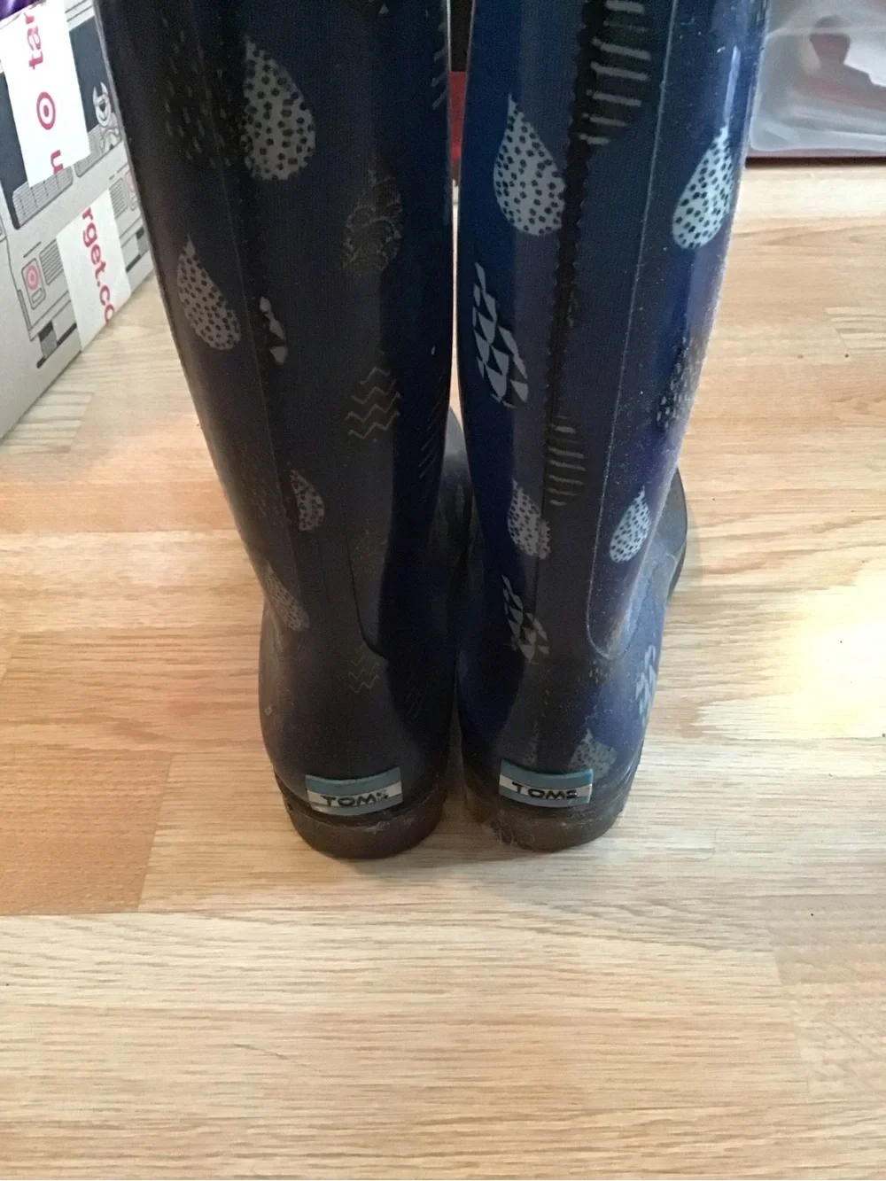 Toms Navy Rain Boots with Teardrop Pattern